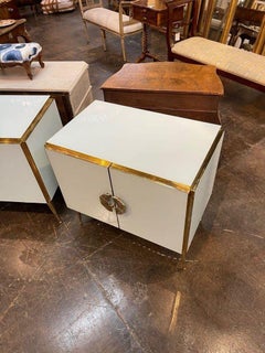 Modern White Murano Glass and Brass Side Cabinets
