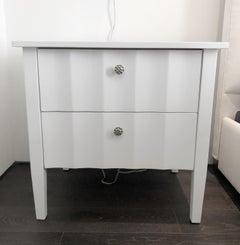 Modern White Nightstands with Scalloped Detail on Drawers and Sides