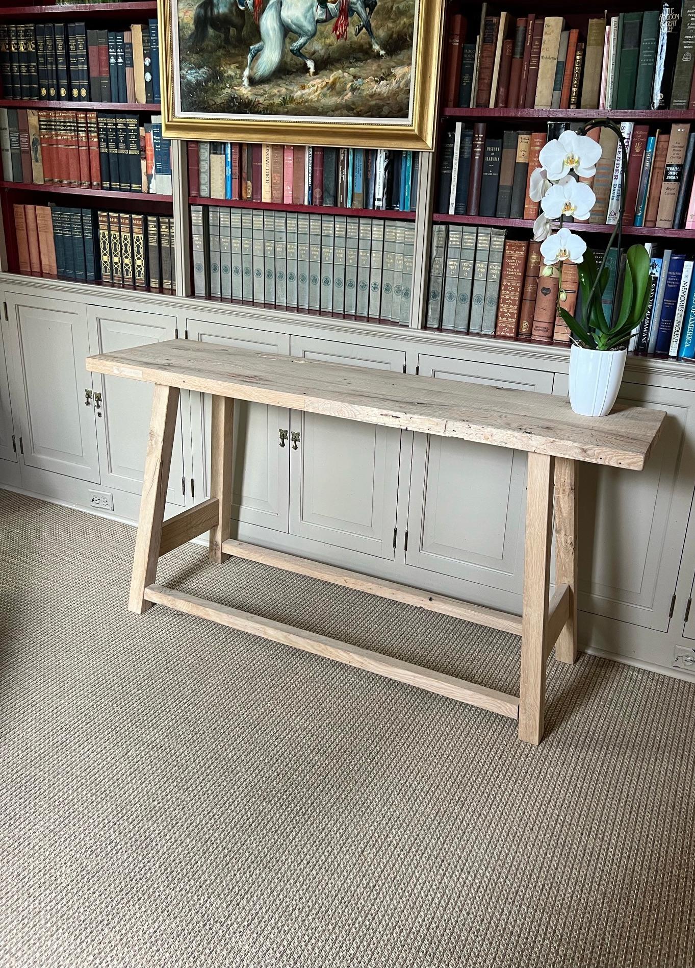 Hand-Carved Modern White Oak Handmade Console Table by Fortunata Design For Sale