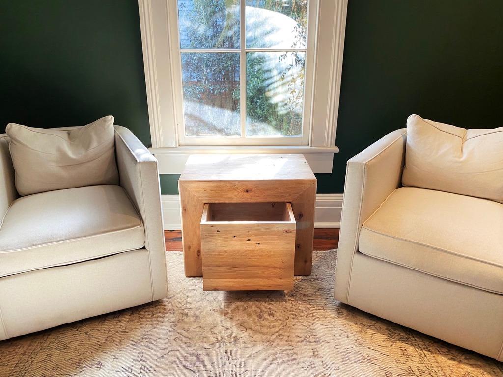 Wood Modern White Oak Handmade Side Table W/Drawer by Fortunata Design For Sale