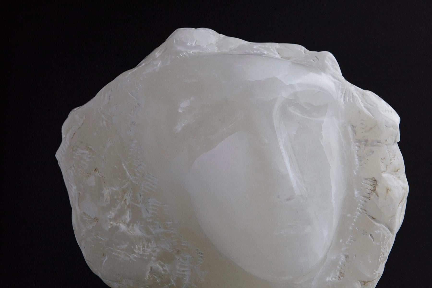 Modern White Onyx Sculpture of a Woman's Face on Marble Base, Unsigned For Sale 2