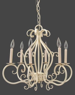 Modern White Patinated Wrought Iron Chandelier