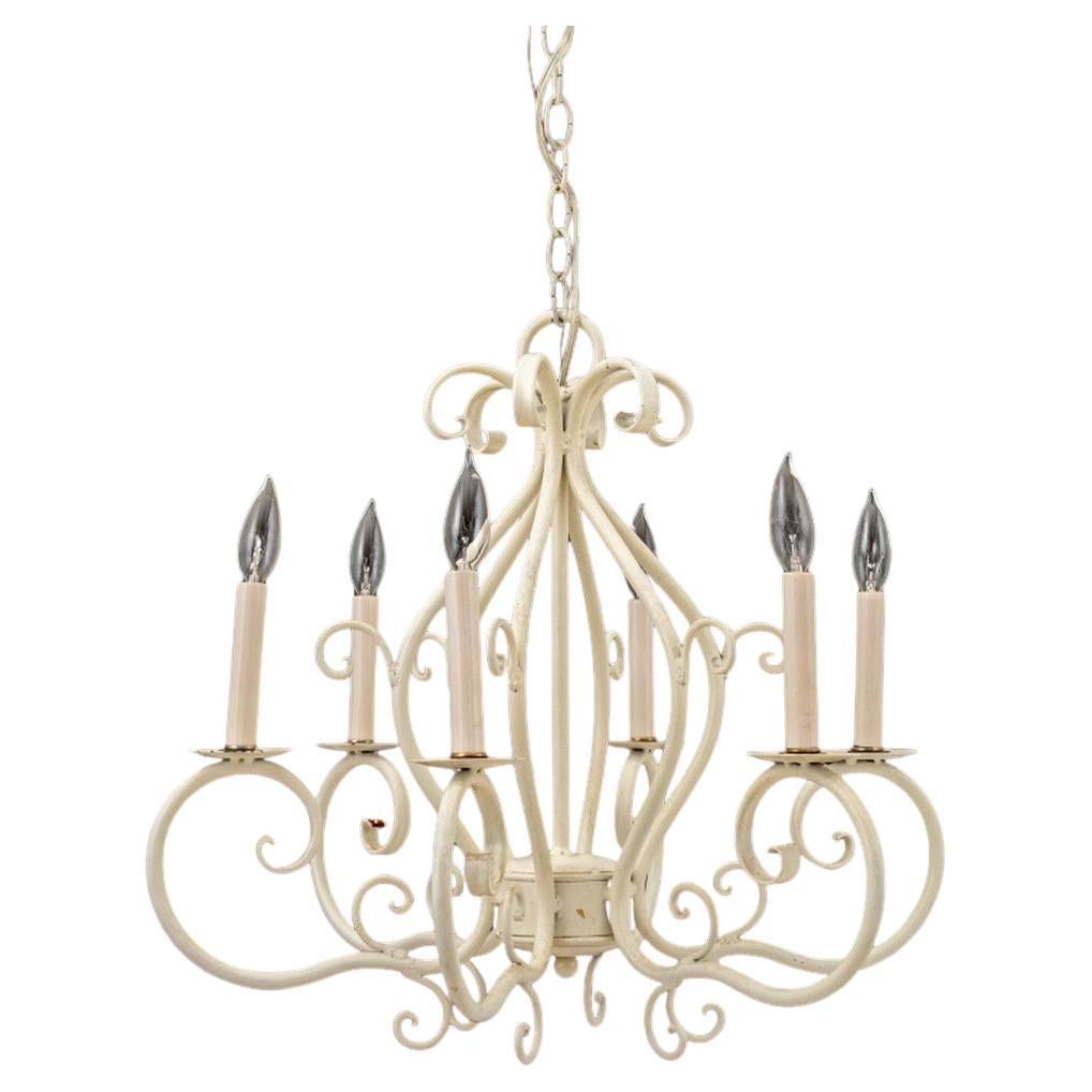 Modern White Patinated Wrought Iron Chandelier