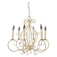 Modern White Patinated Wrought Iron Chandelier