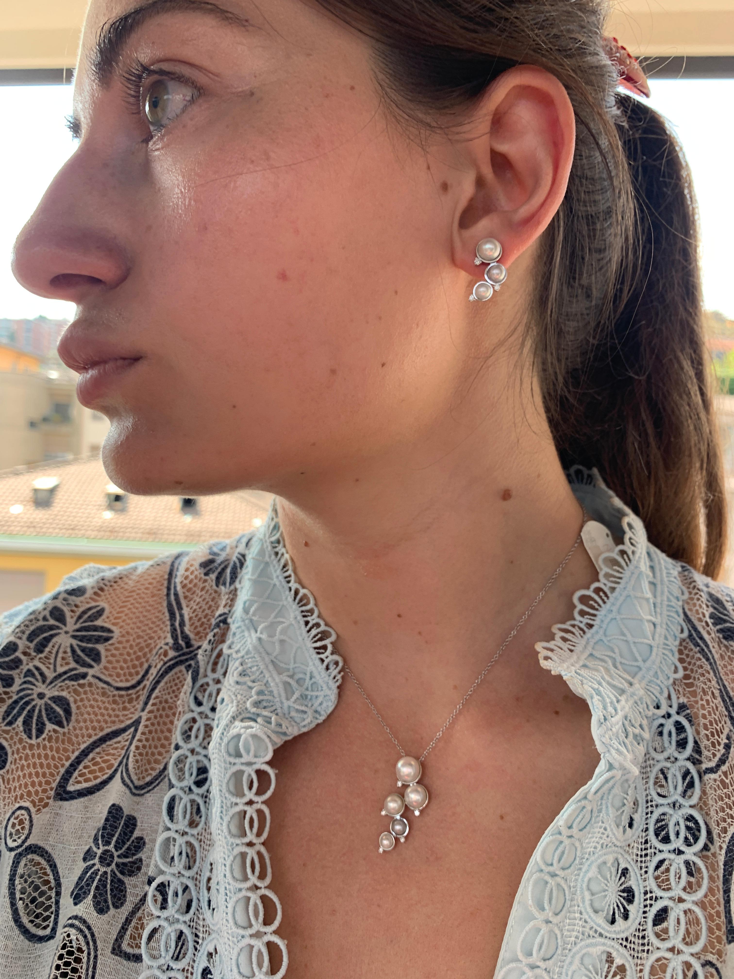 Women's Modern White Pearl White Diamond White Gold 18 Karat Earrings For Sale