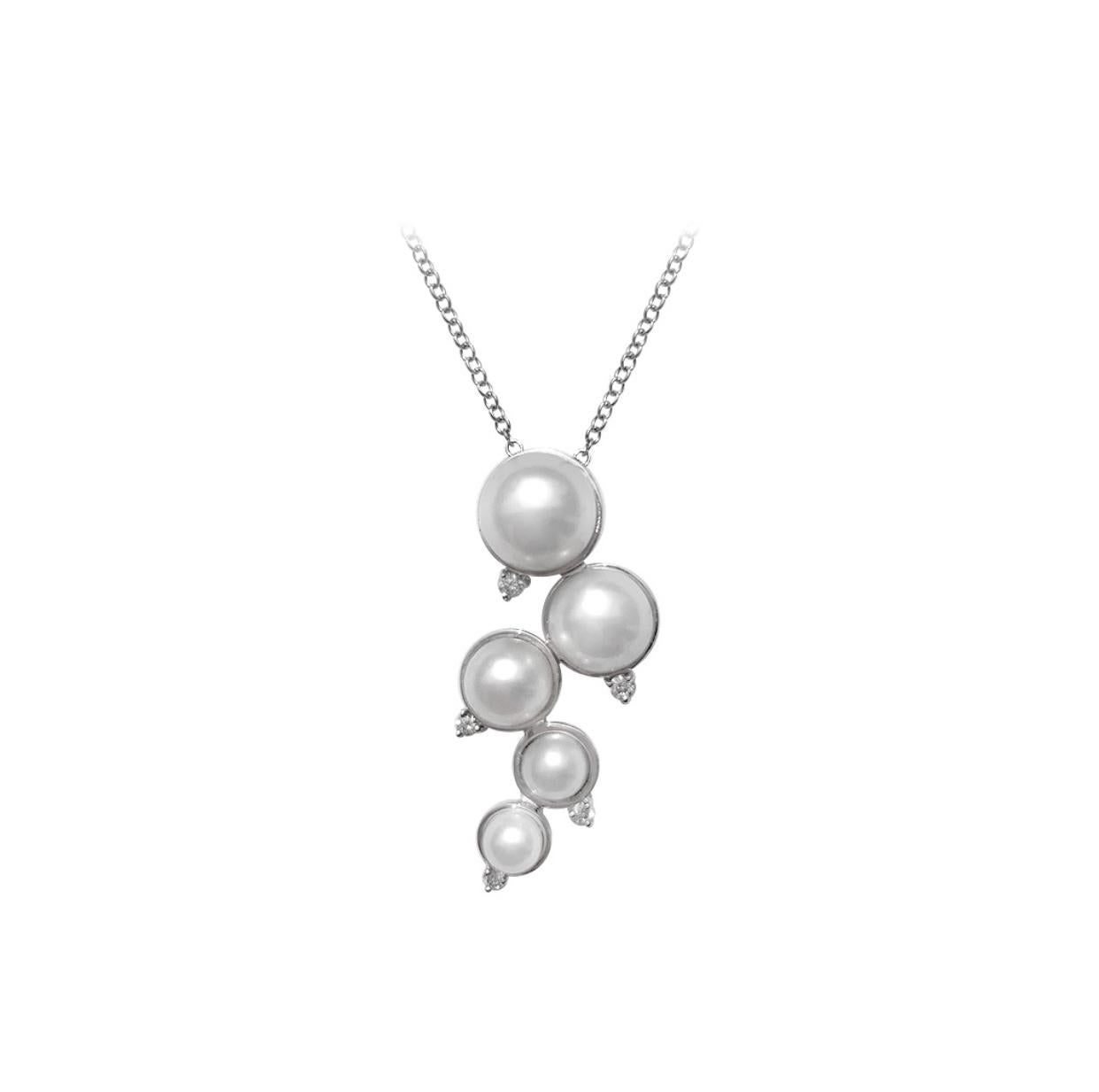 Moderne moderne weiße Perle Weißer Diamant Weißgold 18 Karat Ohrringe im Angebot 4