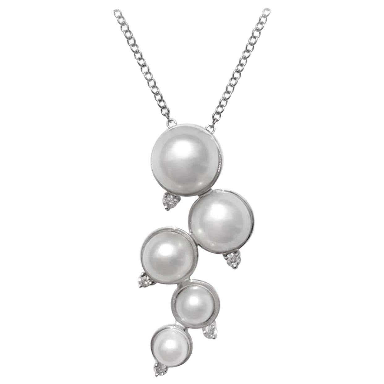 Modern White Pearl White Diamond White Gold 18 Karat Necklace For Sale ...