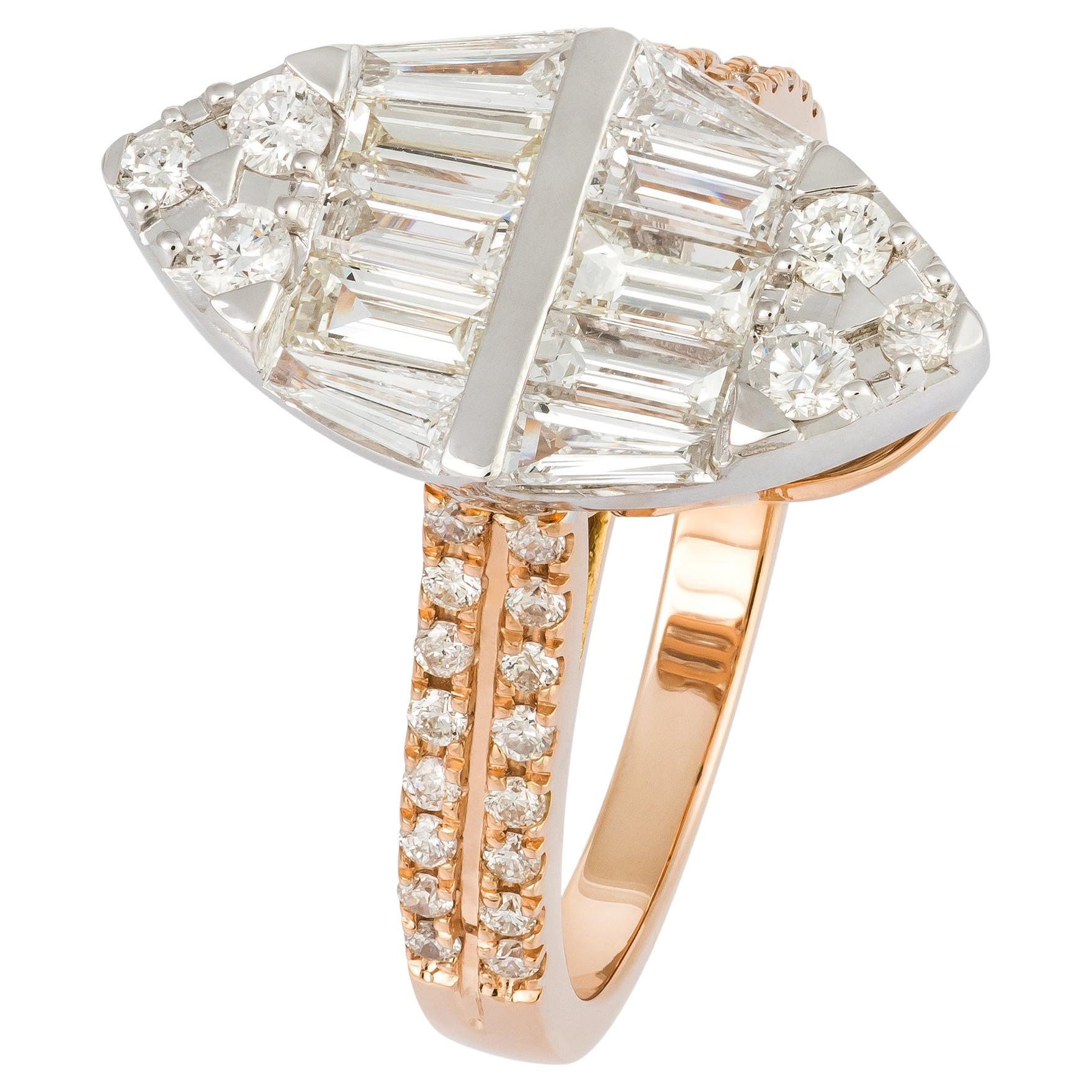 Modern White Pink 18K Gold White Diamond Ring for Her