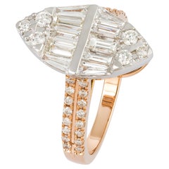 Modern White Pink 18K Gold White Diamond Ring for Her