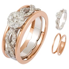 Moderner Ring aus weißem, rosa 18 Karat Gold mit weißen Diamanten für sie