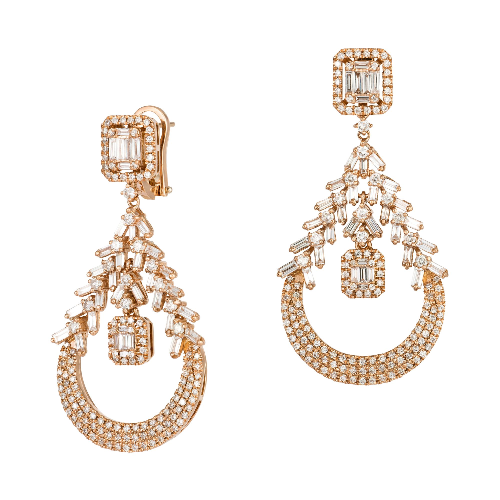 Women's Modern White Pink Gold 18K Earrings Diamond For Her For Sale