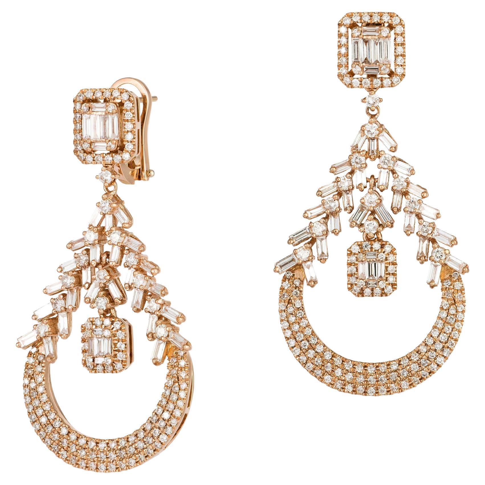 Modern White Pink Gold 18K Earrings Diamond For Her