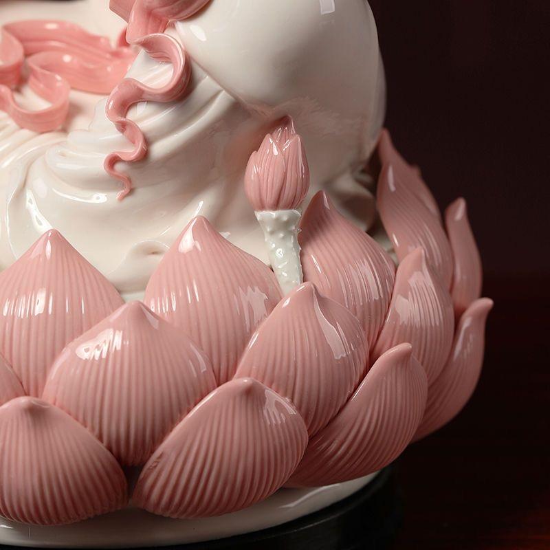 Modern White Porcelain Buddha in Pink Holding a Lotus Flower For Sale 6