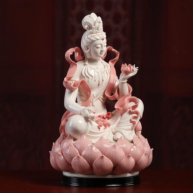 Modern White Porcelain Buddha in Pink Holding a Lotus Flower In New Condition For Sale In 景德镇市, CN