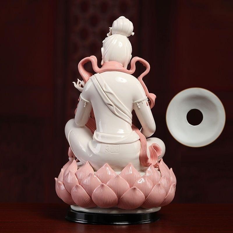 Contemporary Modern White Porcelain Buddha in Pink Holding a Lotus Flower For Sale