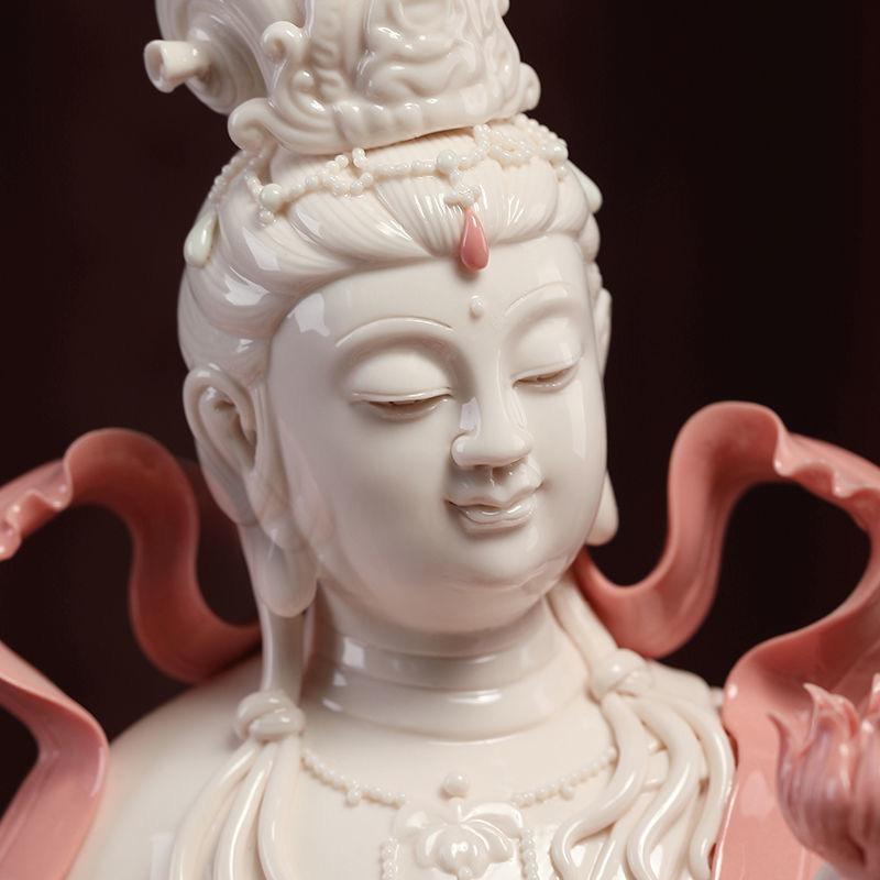 Modern White Porcelain Buddha in Pink Holding a Lotus Flower For Sale 1