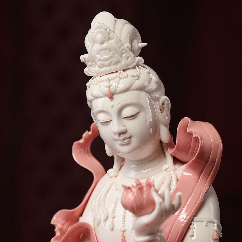 Modern White Porcelain Buddha in Pink Holding a Lotus Flower For Sale 2