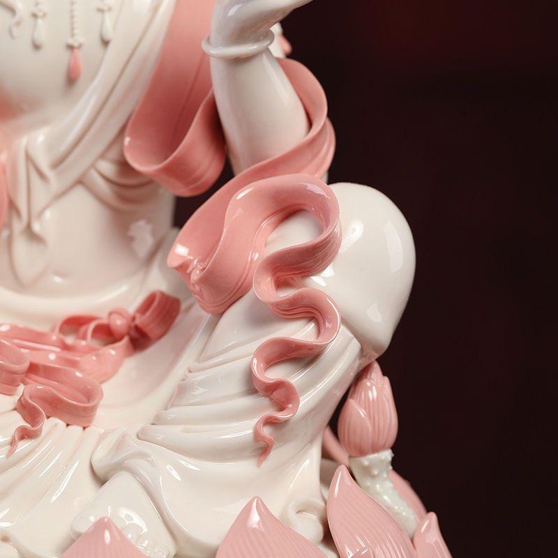 Modern White Porcelain Buddha in Pink Holding a Lotus Flower For Sale 4