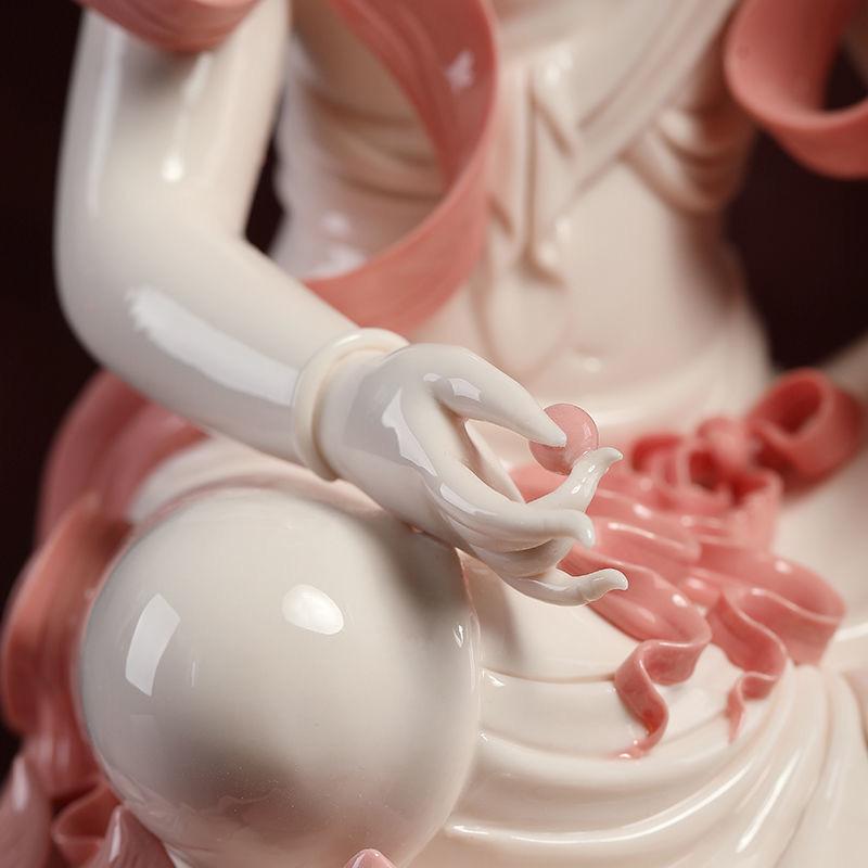 Modern White Porcelain Buddha in Pink Holding a Lotus Flower For Sale 5