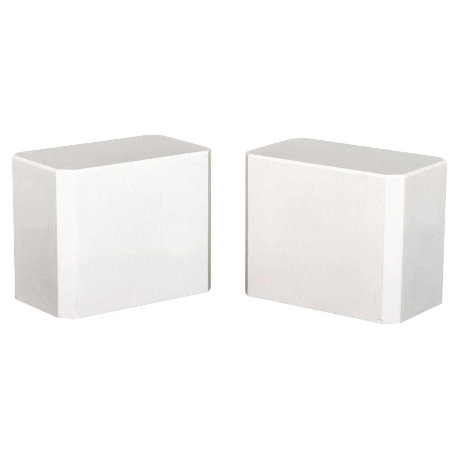 Pair of Modern White Quartzite Side Tables with Canted Corners For Sale