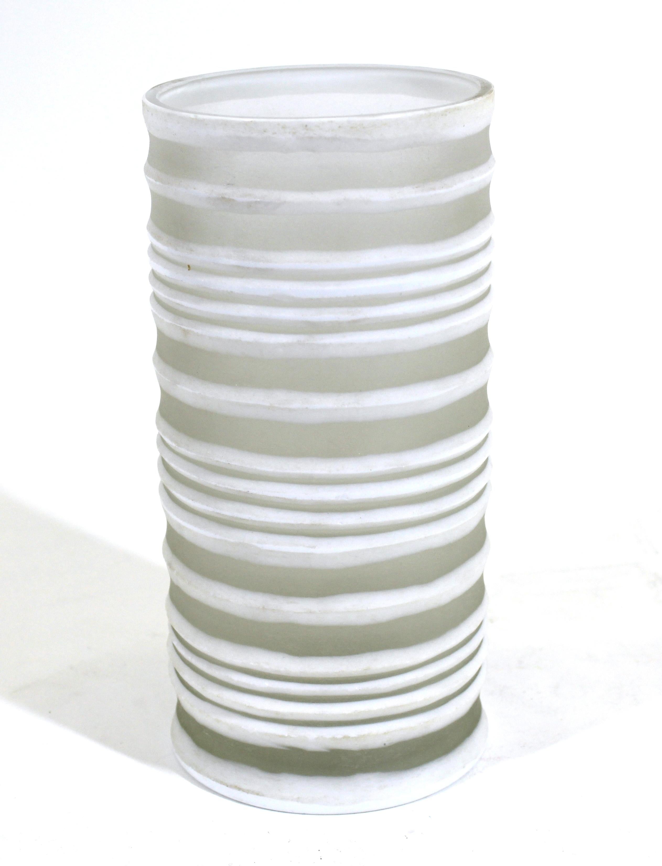 Unknown Modern White Ribbed Glass Vase