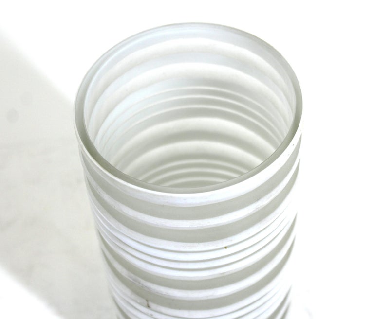 Modern White Ribbed Glass Vase For Sale at 1stDibs