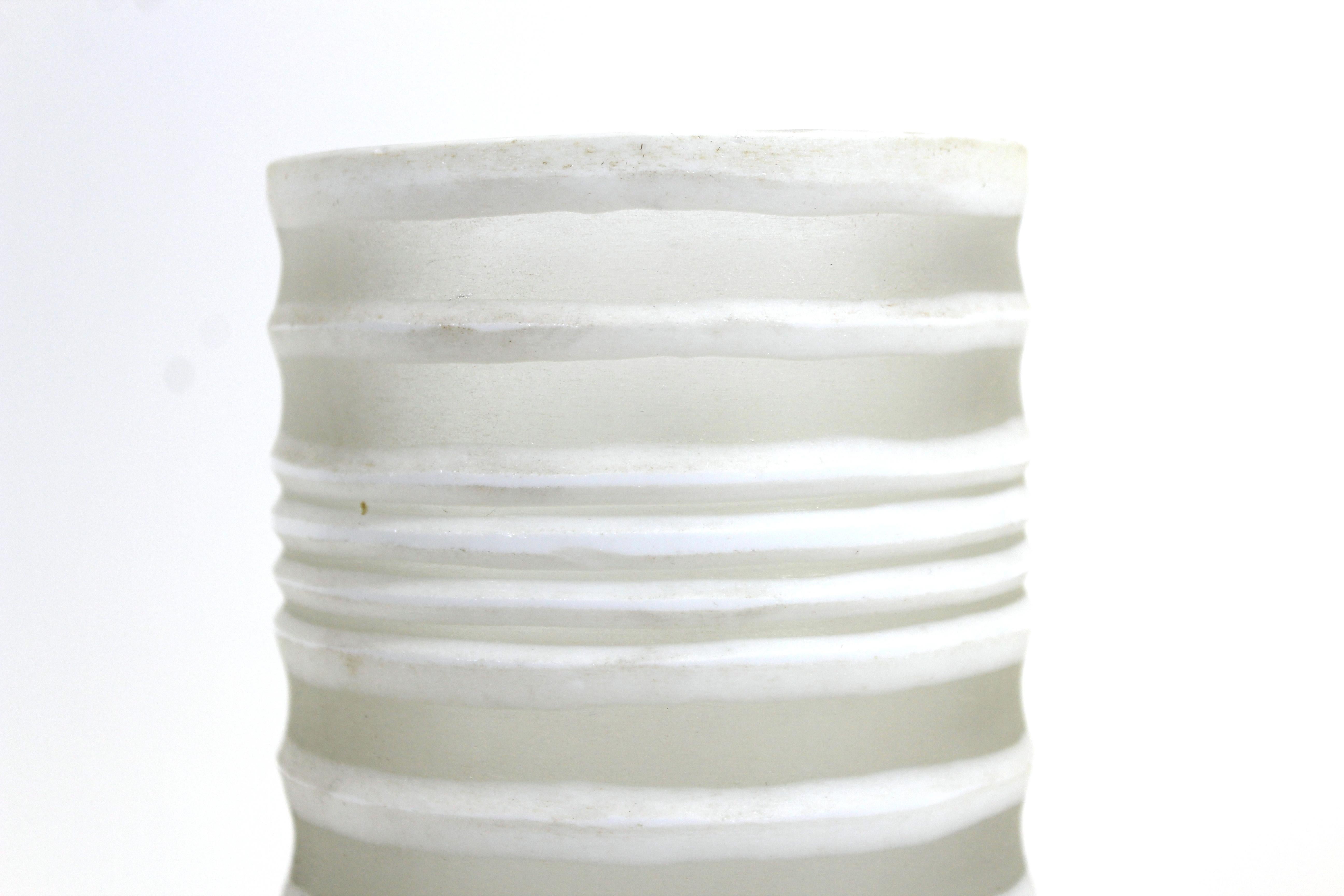 20th Century Modern White Ribbed Glass Vase