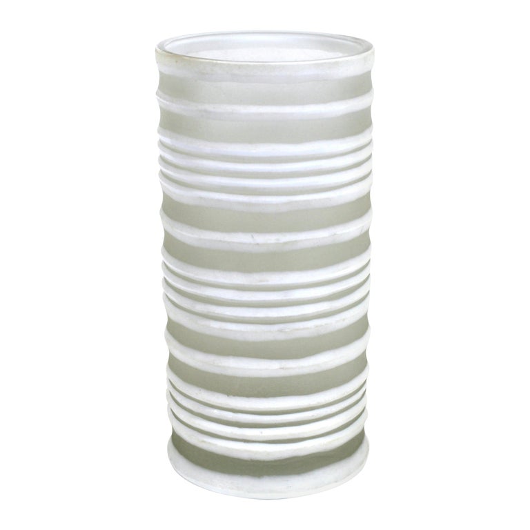 Modern White Ribbed Glass Vase For Sale at 1stDibs