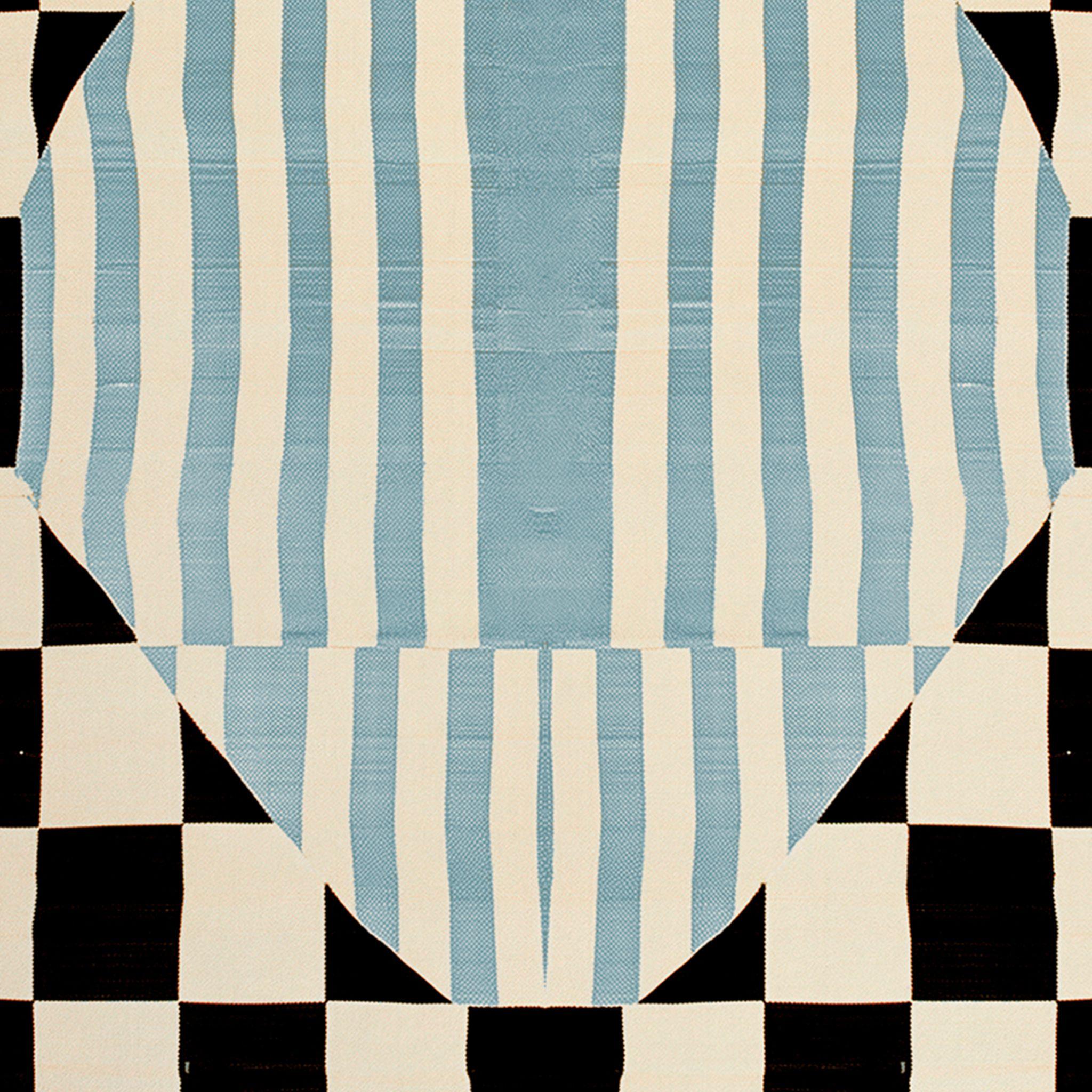 Alfombra Blanca Moderna Diseño A Cuadros Blanco y Negro Rayas Azules Estilo Memphis Insp Moderno de mediados de siglo en venta