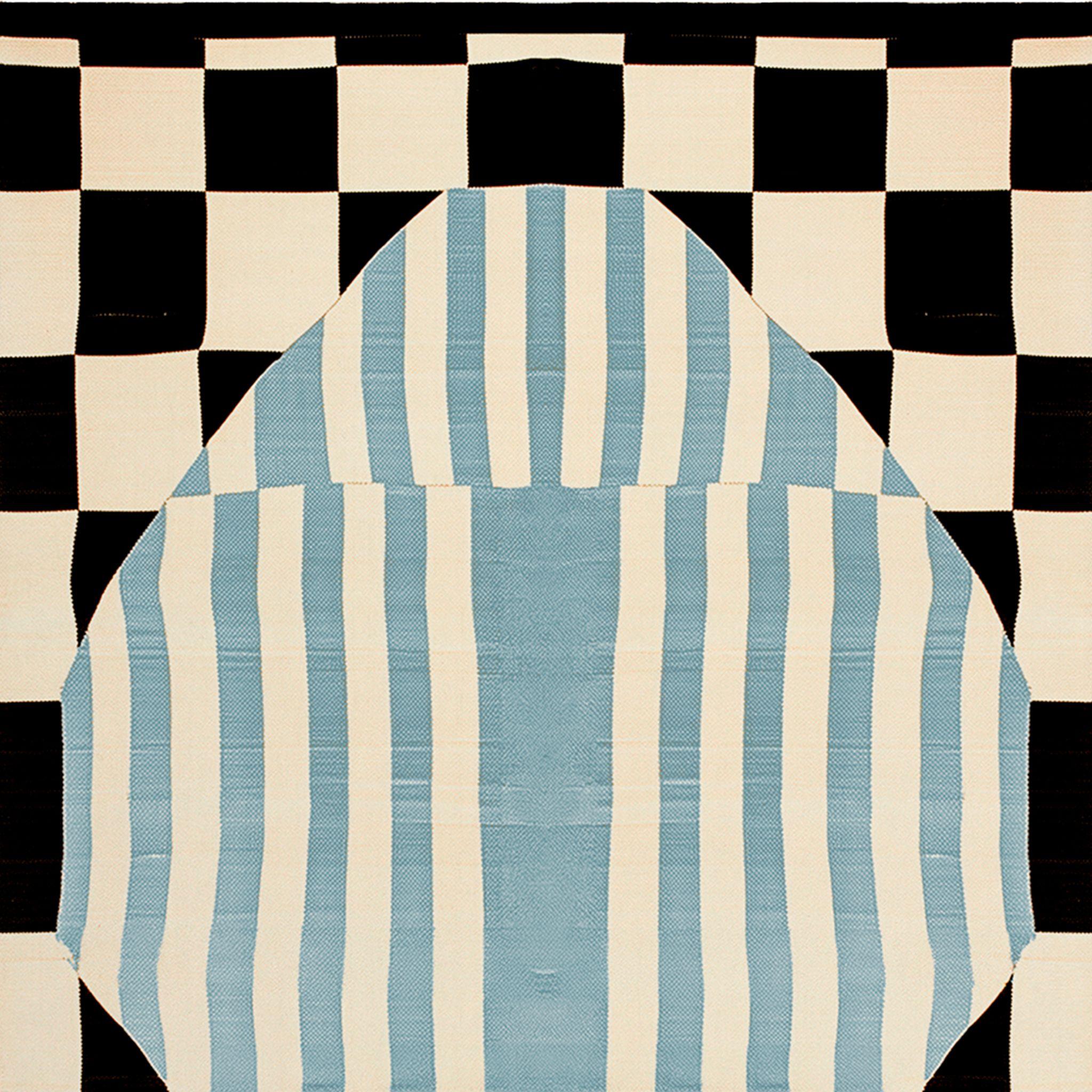 Alfombra Blanca Moderna Diseño A Cuadros Blanco y Negro Rayas Azules Estilo Memphis Insp Portugués en venta