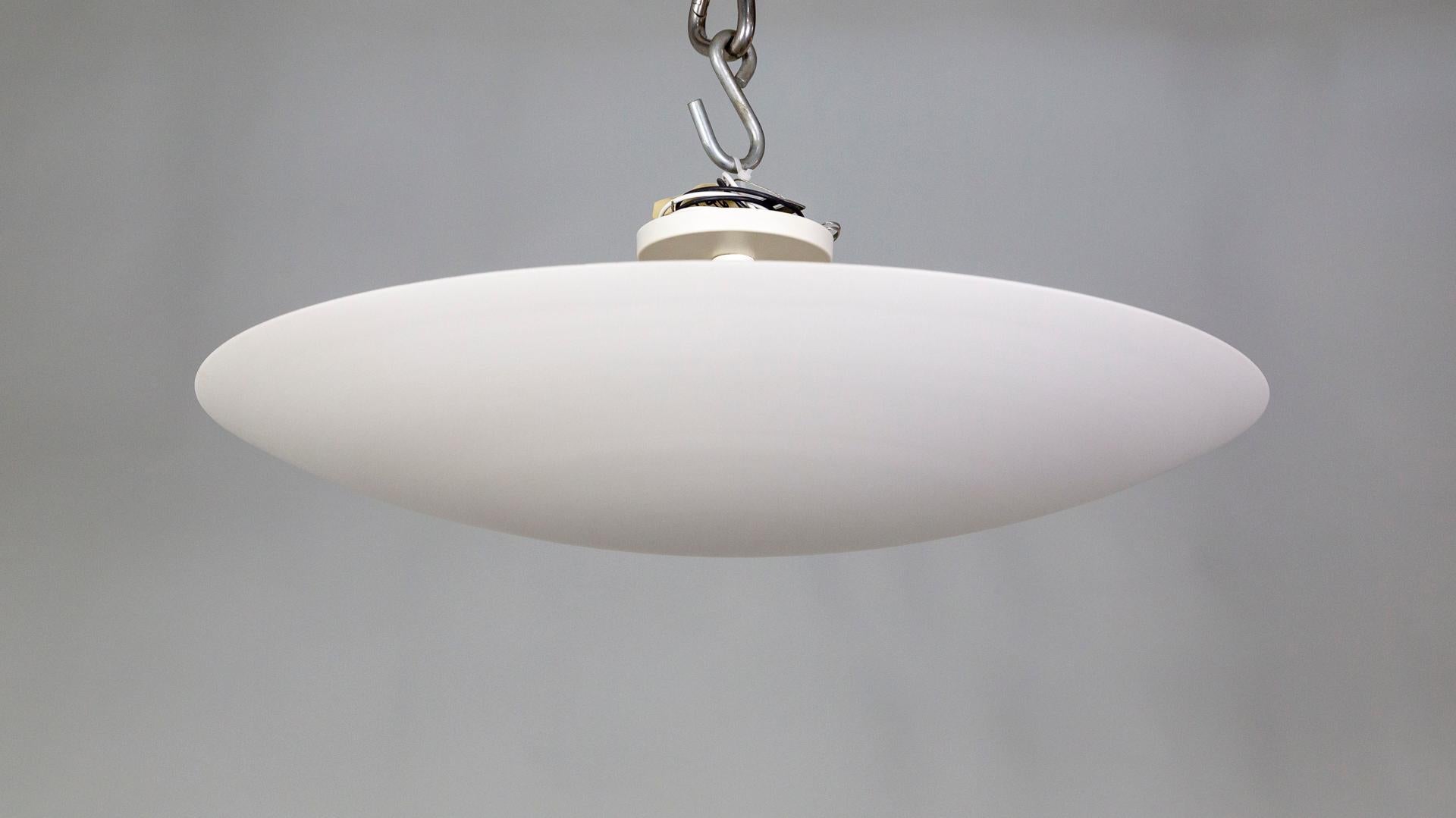 Modern White Shallow Bowl Semi-Flush Mount Up-Light In Good Condition In San Francisco, CA