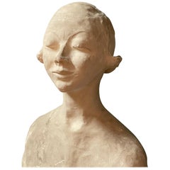 Modern White Signed Plaster Italian Sculpture