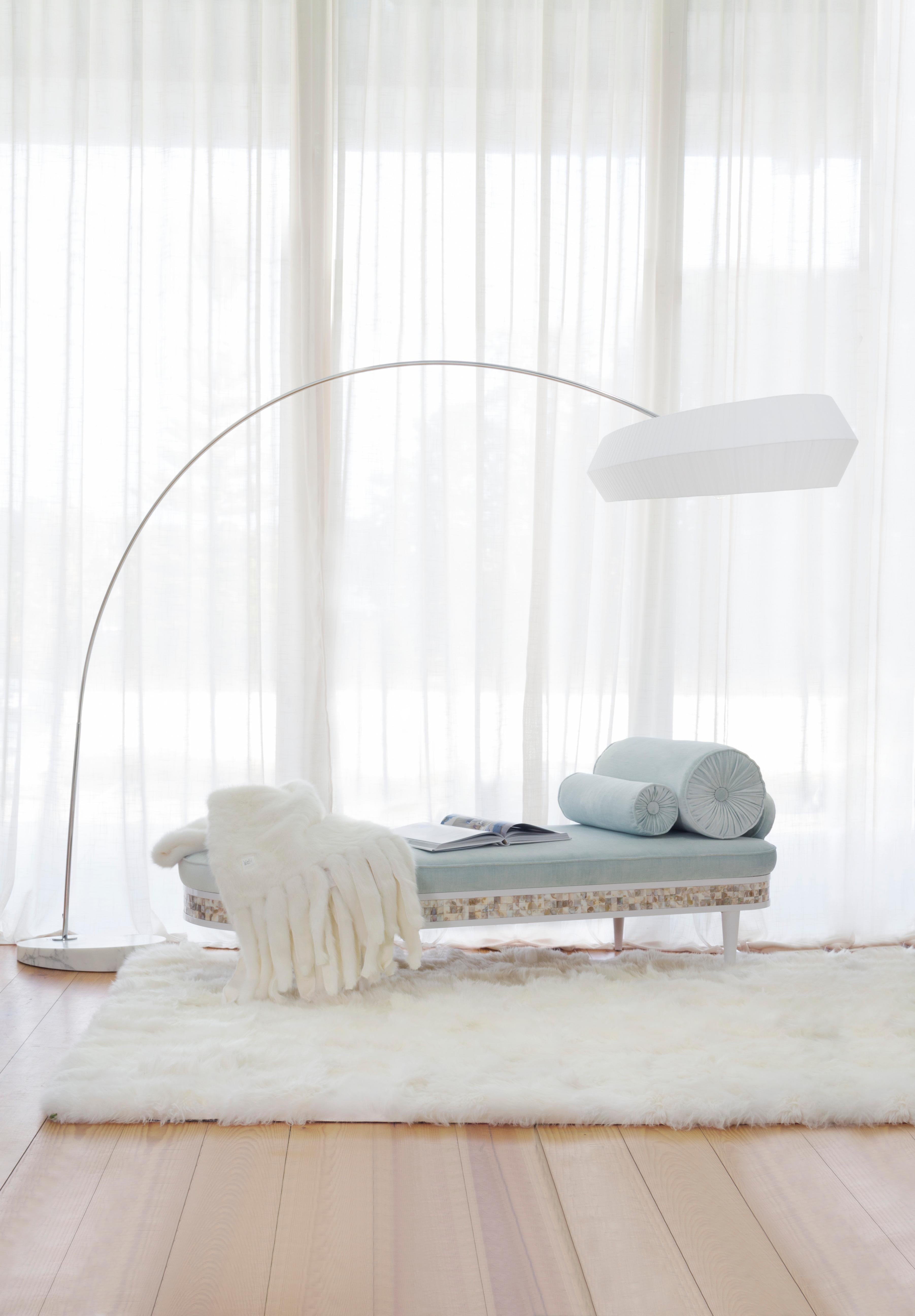 Stainless Steel Modern White Sublime Arc Floor Lamp, Marble, Handmade in Portugal by Greenapple For Sale
