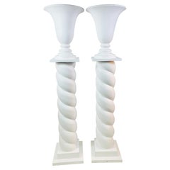 Modern White Torchiere Floor Lamps in Style of Jean-Michel Frank