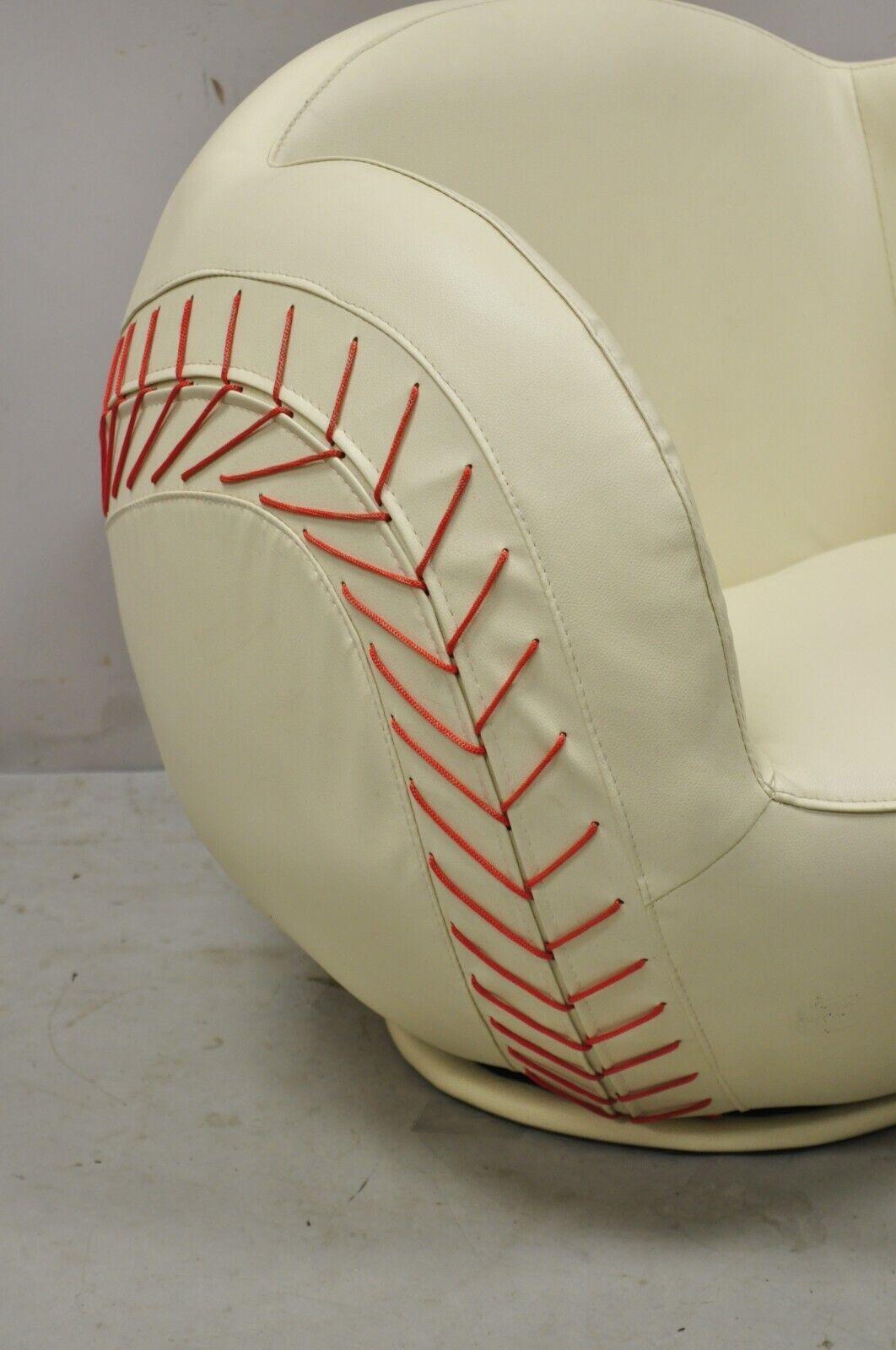 Modern White Vinyl Baseball Swivel Lounge Chair for Child's Room 4