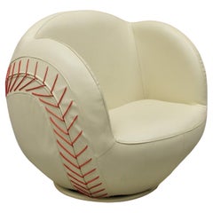 Modern White Vinyl Baseball Swivel Lounge Chair for Child's Room