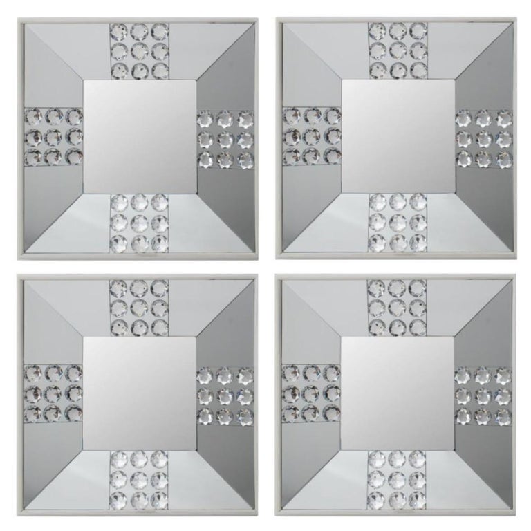 Modern White Wood Square Form Mirrors, Set of 4 For Sale at 1stDibs