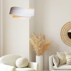 Scandinavian Modern White Wood Veneer 26" Chandelier Pendant