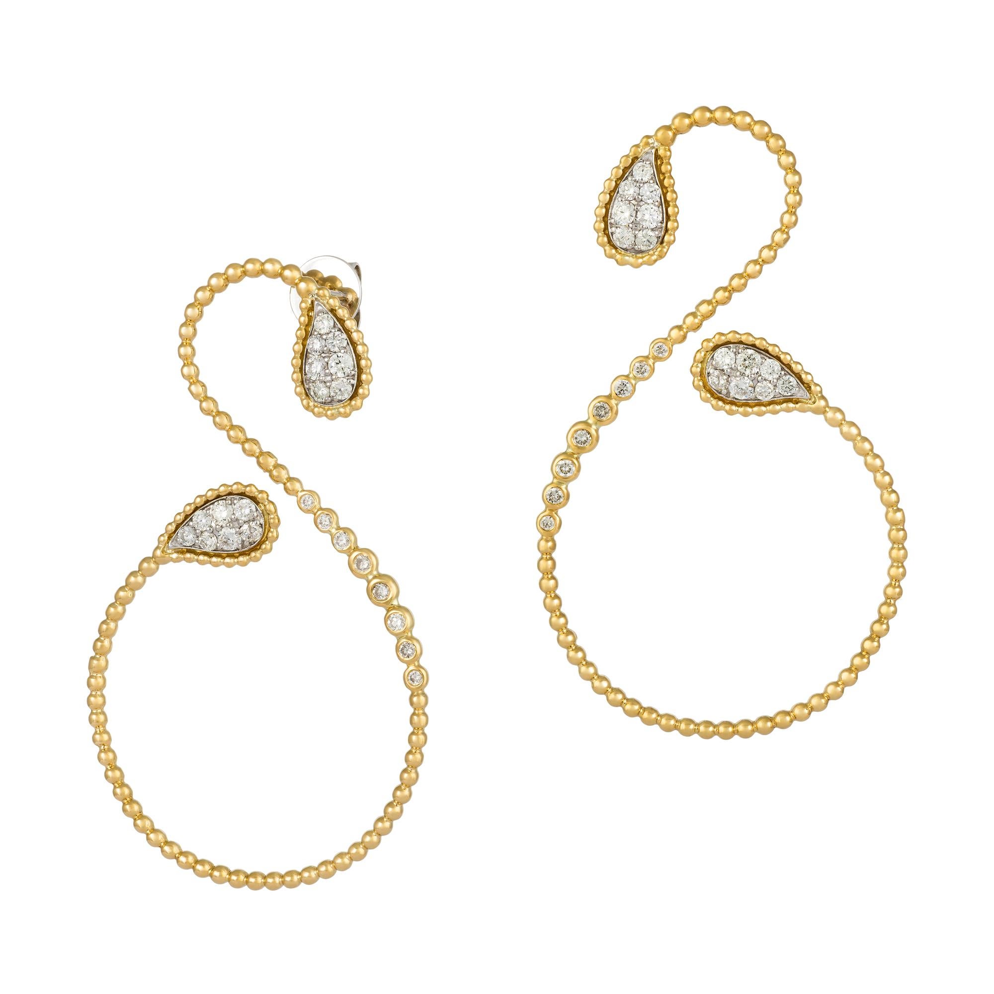 Modern White Yellow Gold 18K Earrings Diamond For Her In New Condition For Sale In Montreux, CH