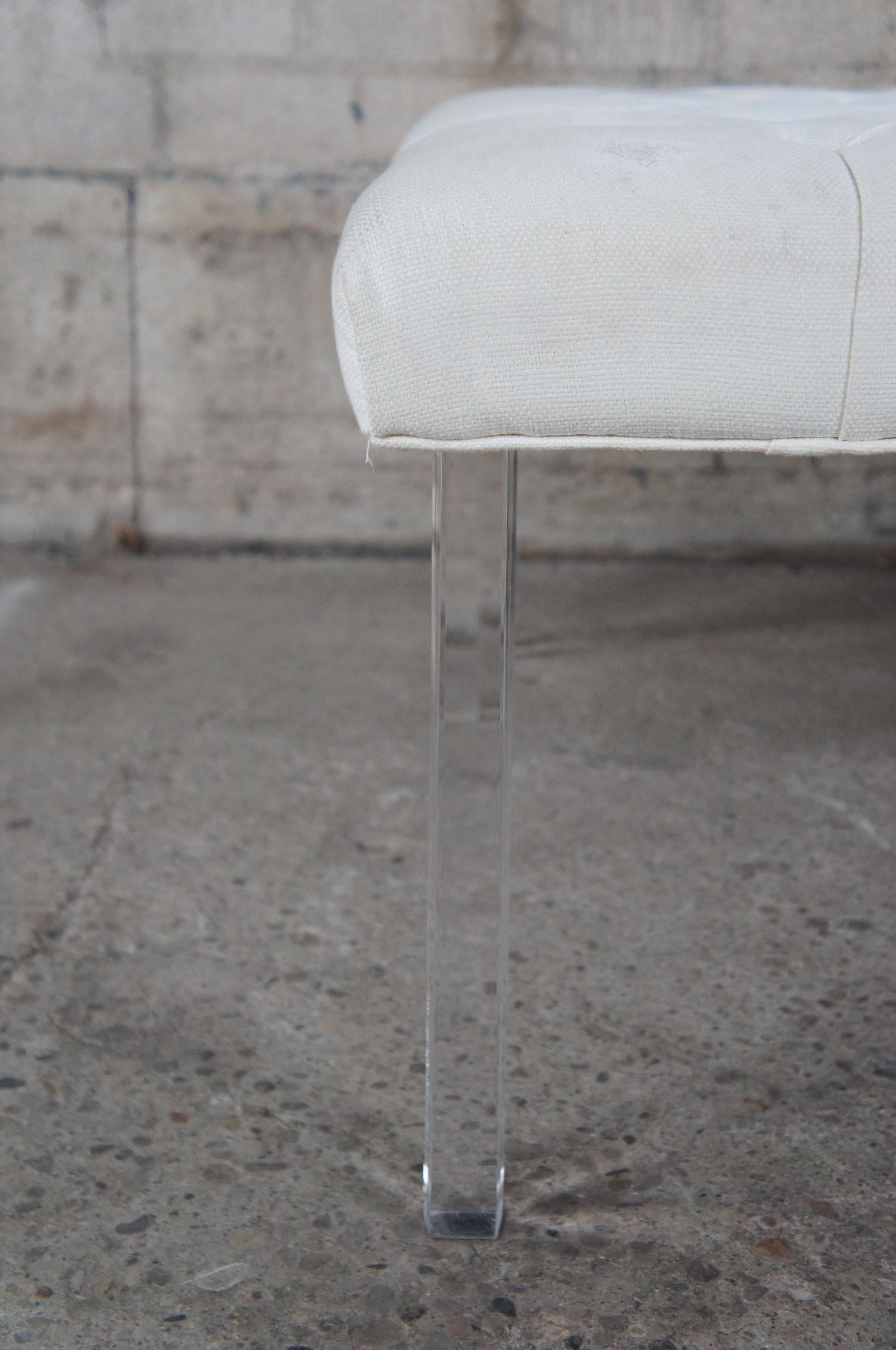 Pouf ou table basse carrée blanchie avec pieds en acrylique en vente 4