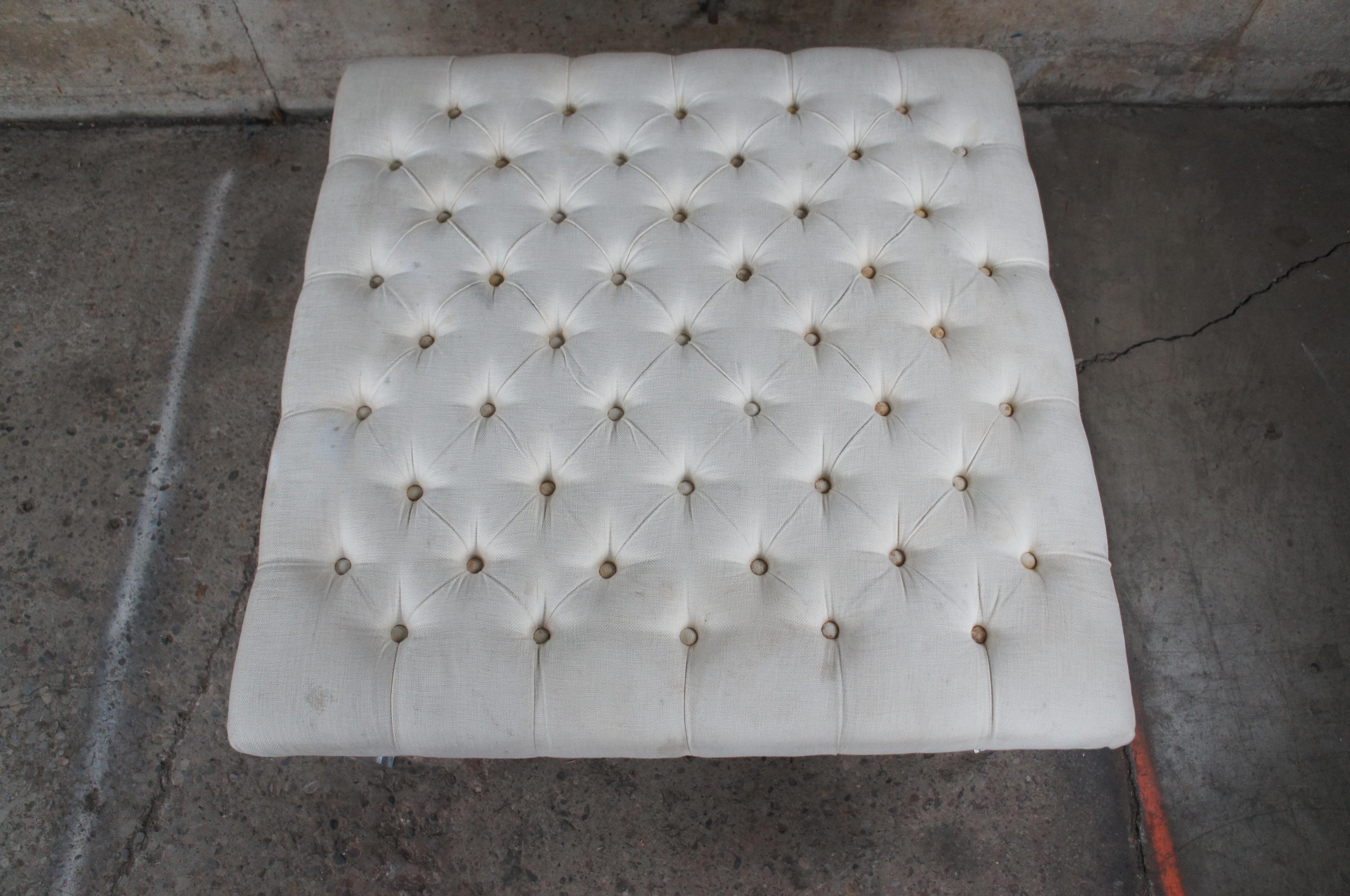 Modern Whited Tufted Square Ottoman or Coffee Table with Acrylic Legs For Sale 6