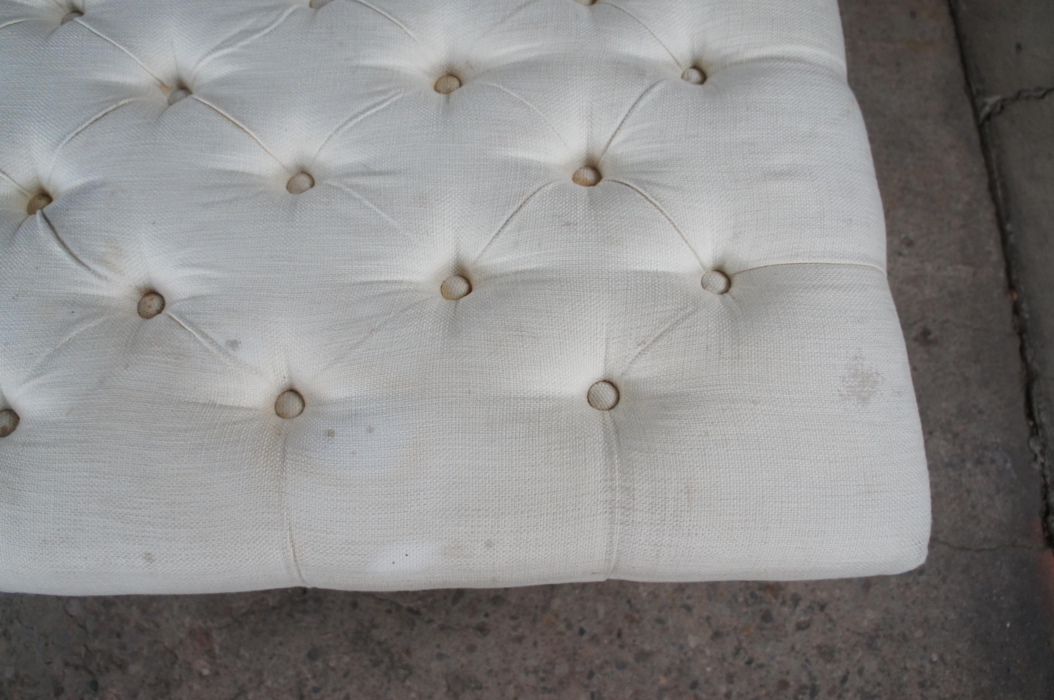 20th Century Modern Whited Tufted Square Ottoman or Coffee Table with Acrylic Legs For Sale