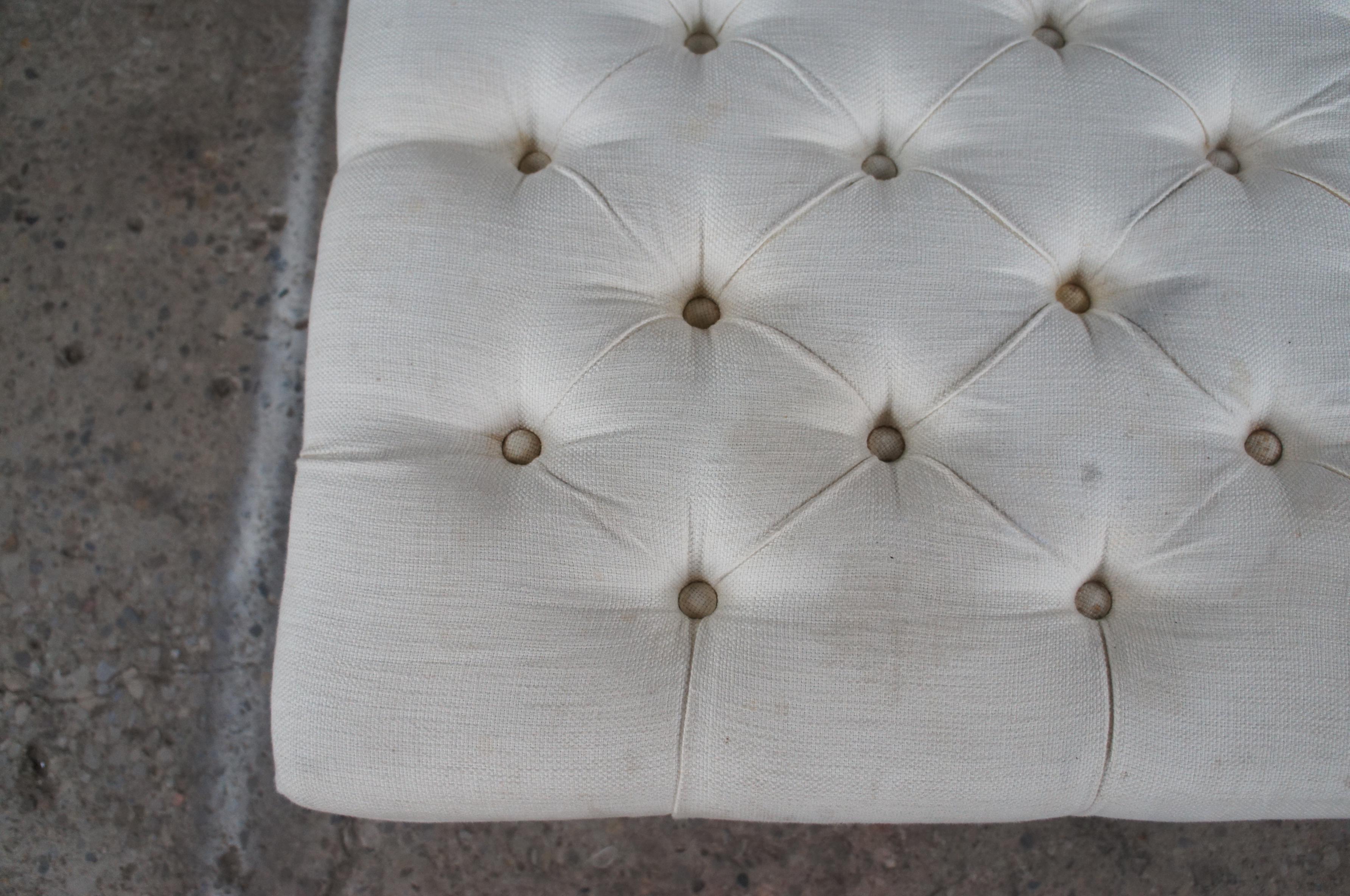 Upholstery Modern Whited Tufted Square Ottoman or Coffee Table with Acrylic Legs For Sale