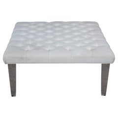 Modern Whited Tufted Square Ottoman or Coffee Table with Acrylic Legs