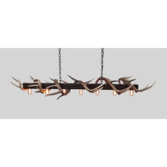 Modern Whitetail Antler Chandelier with Metal Beam by The Peak Antler