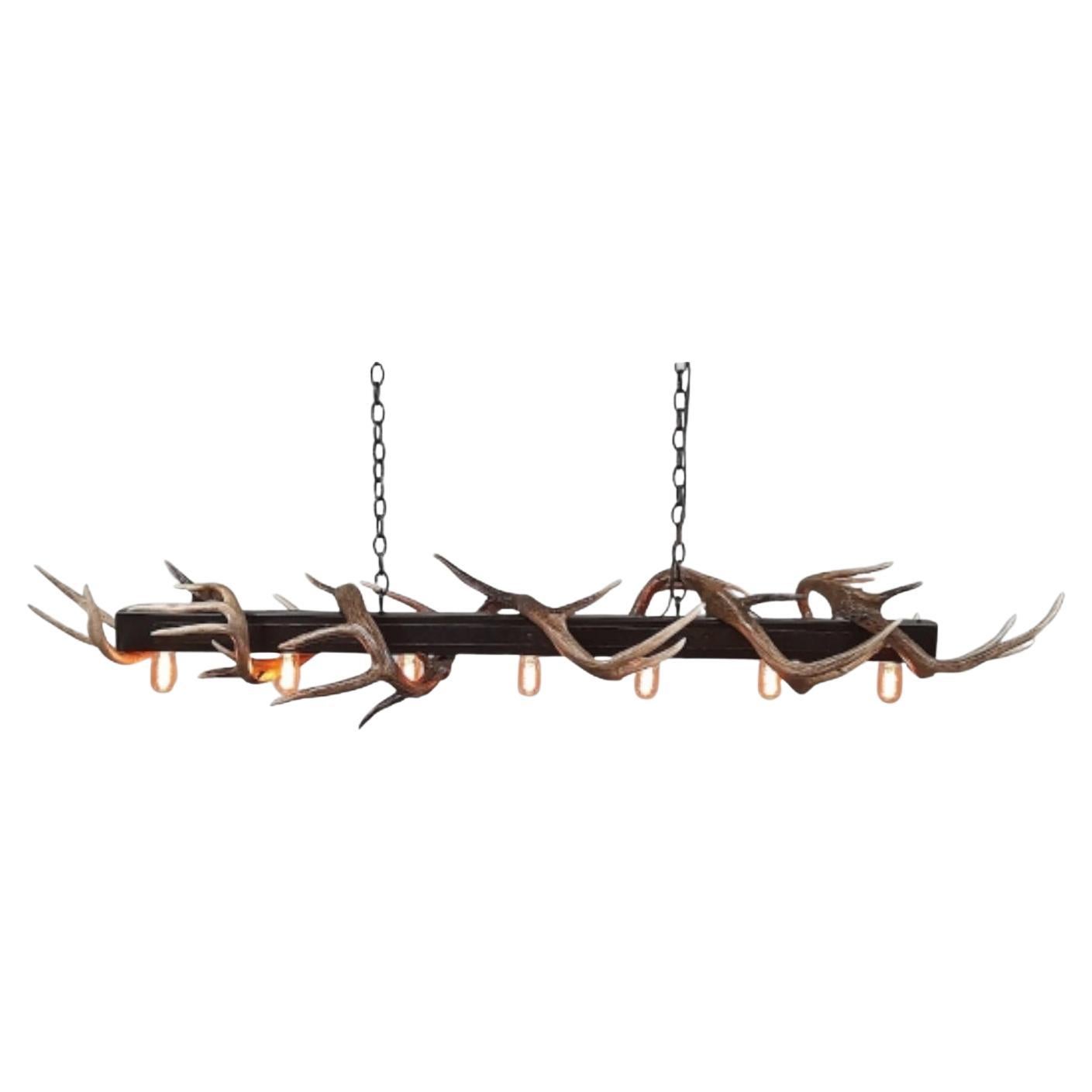 Modern Whitetail Antler Chandelier with Metal Beam by The Peak Antler