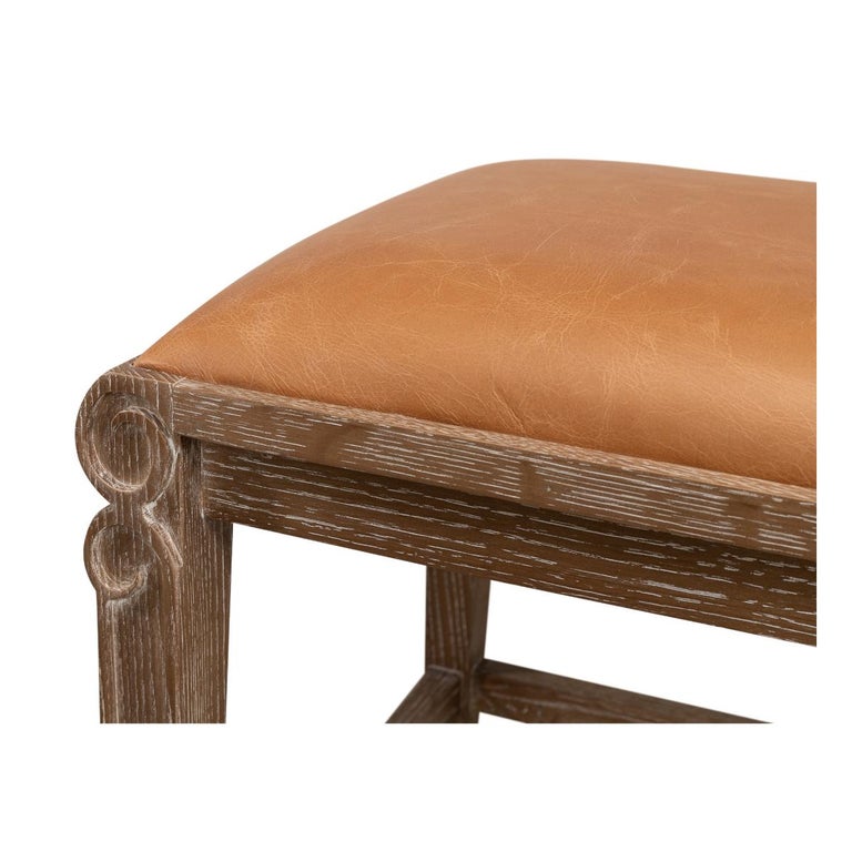 Modern Whitewash and Leather Upholstered Bench For Sale at 1stDibs