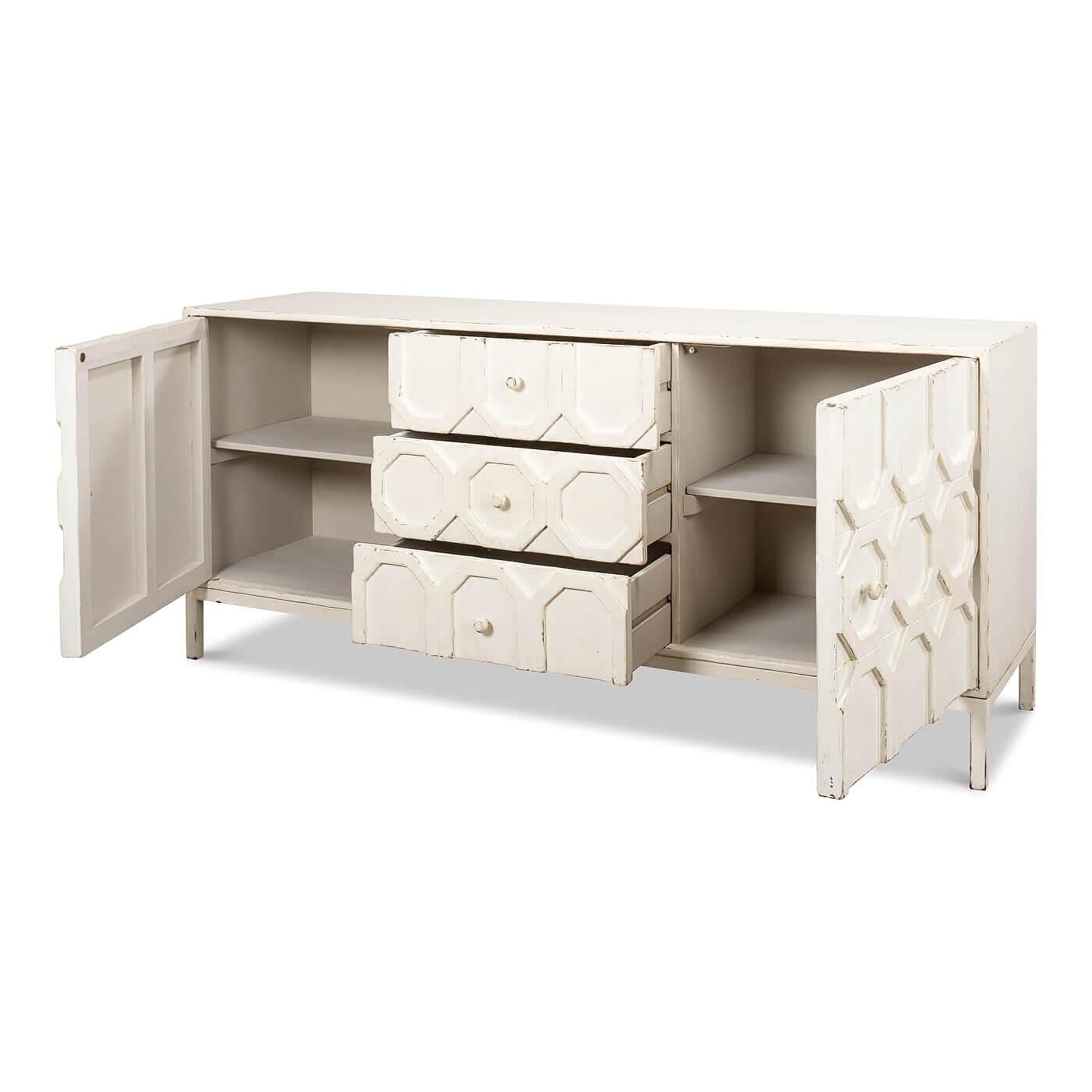 Contemporary Modern Whitewash Geometric Sideboard For Sale