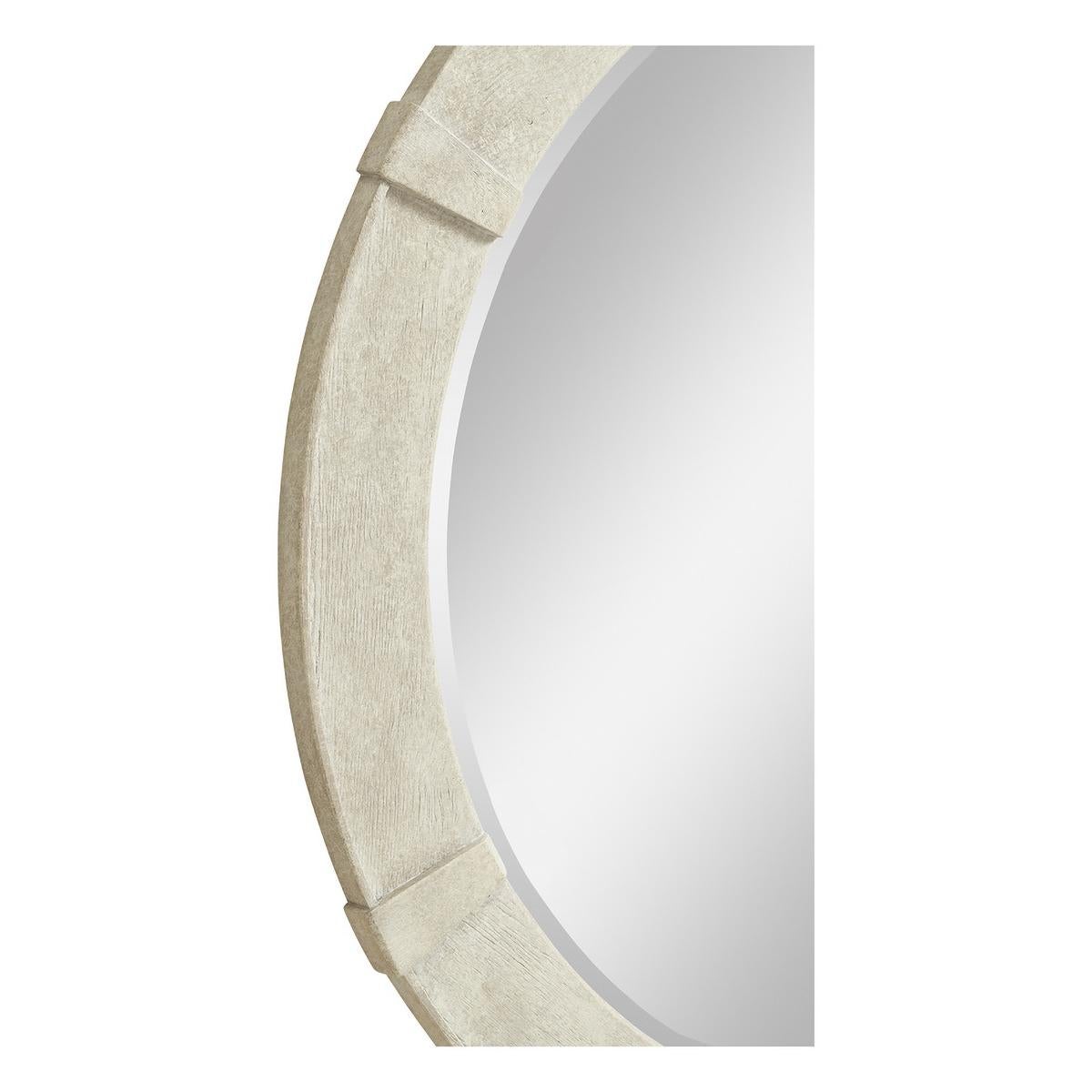 white wash round wooden mirror