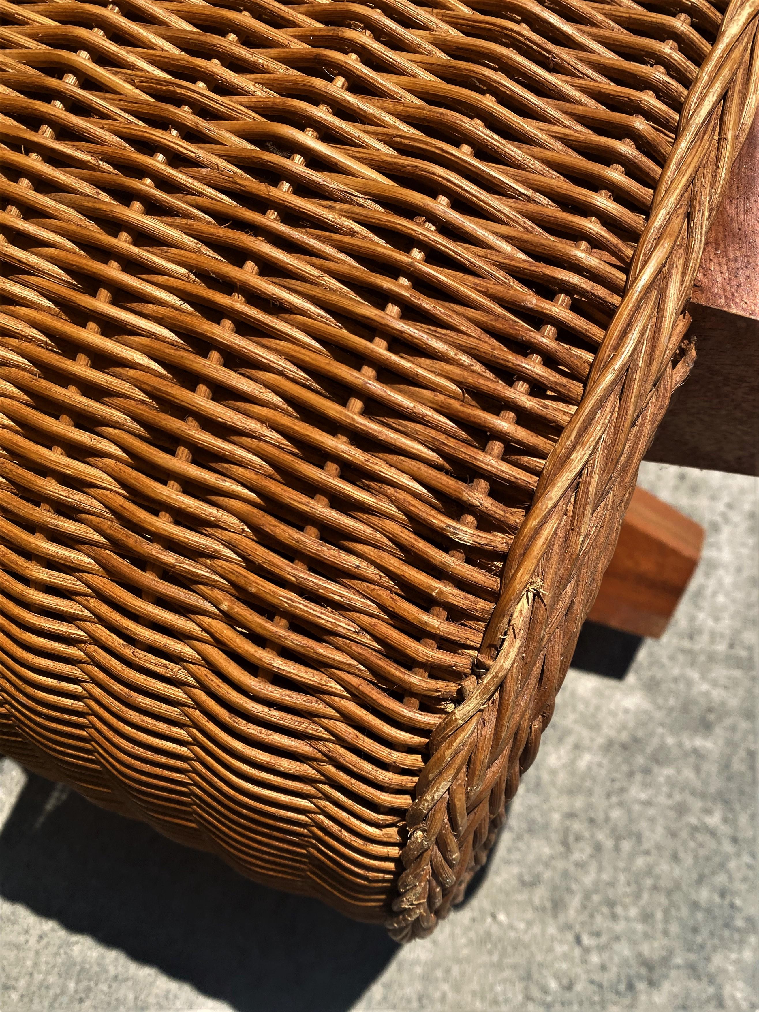 Modern Wicker Rattan Lounge Chair with Ottoman & Floral Upholstery For Sale 6